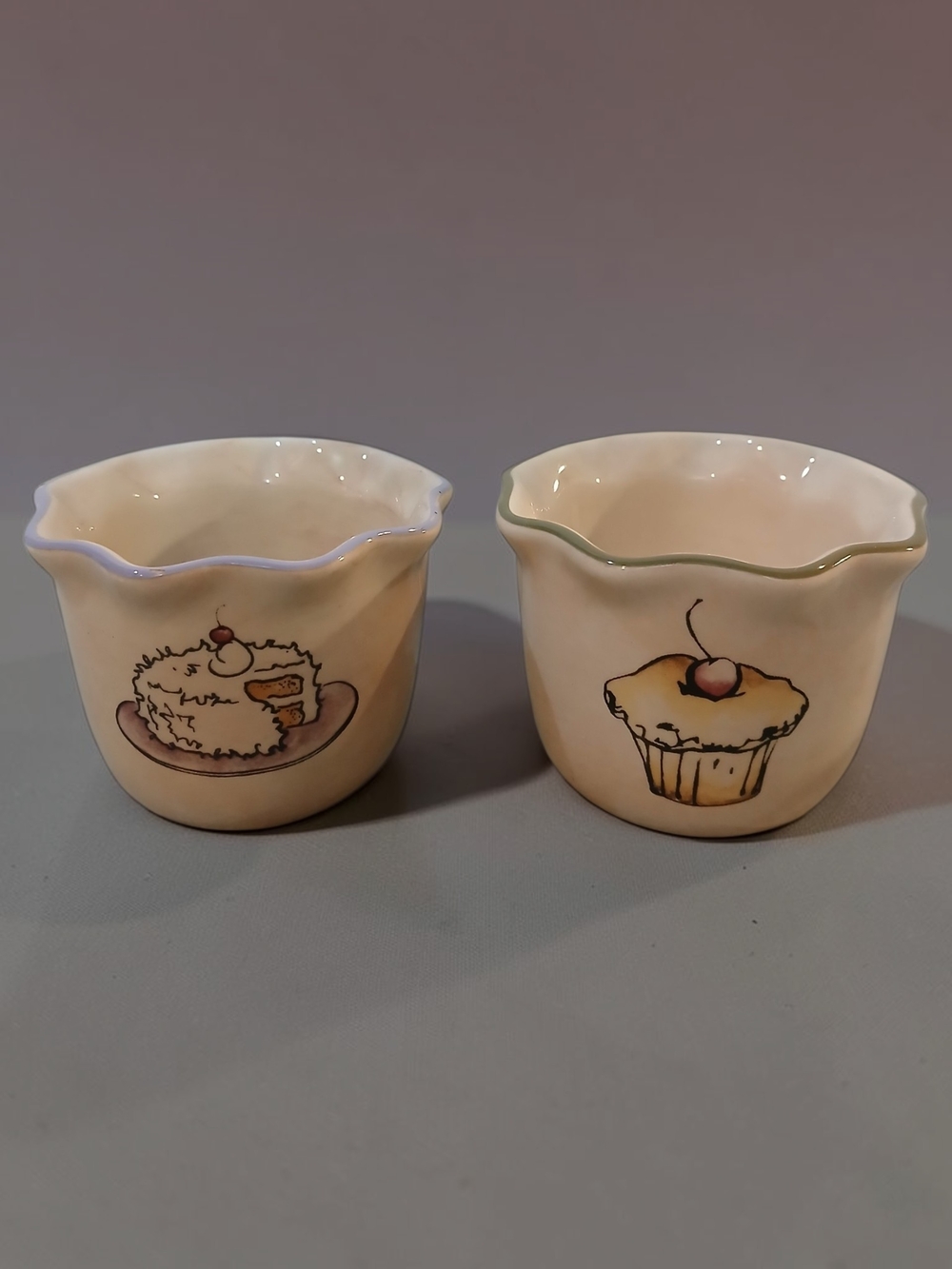 White Barn Cream Ceramic Dessert Ramekin Pair with Cherry Motif